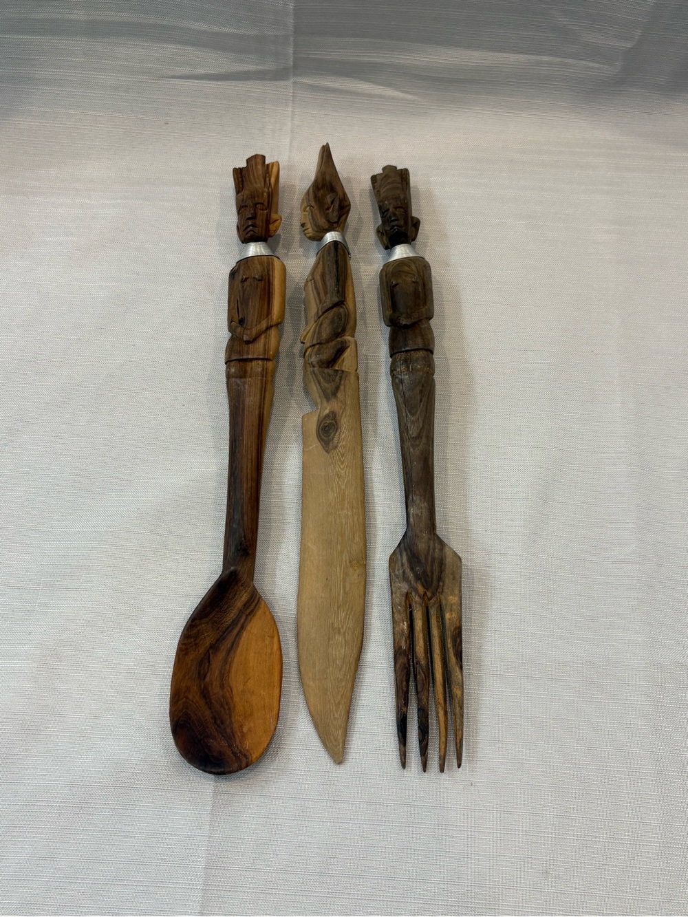 Hand-Carved Wooden Salad Serving Set in Brown - Artisan Style